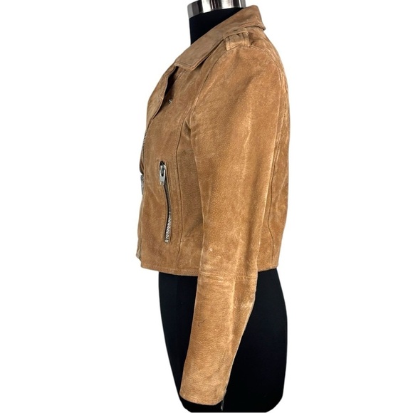 BLANK NYC COFFEE BEAN BROWN TAN SUEDE LEATHER CROPPED ZIP MOTO BIKER FALL JACKET - Picture 5 of 15